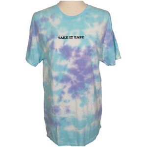 Artist Union Clothing Co Blue Tie Dye TAKE IT EASY Cotton Tee Shirt Size M